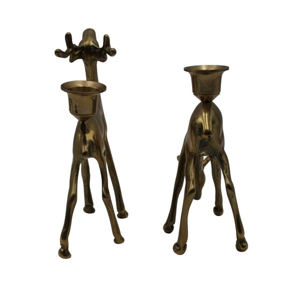 Solid Brass Buck and Doe Reindeer Figurine Candle Holder Set Price Products Vtg - Picture 6 of 11